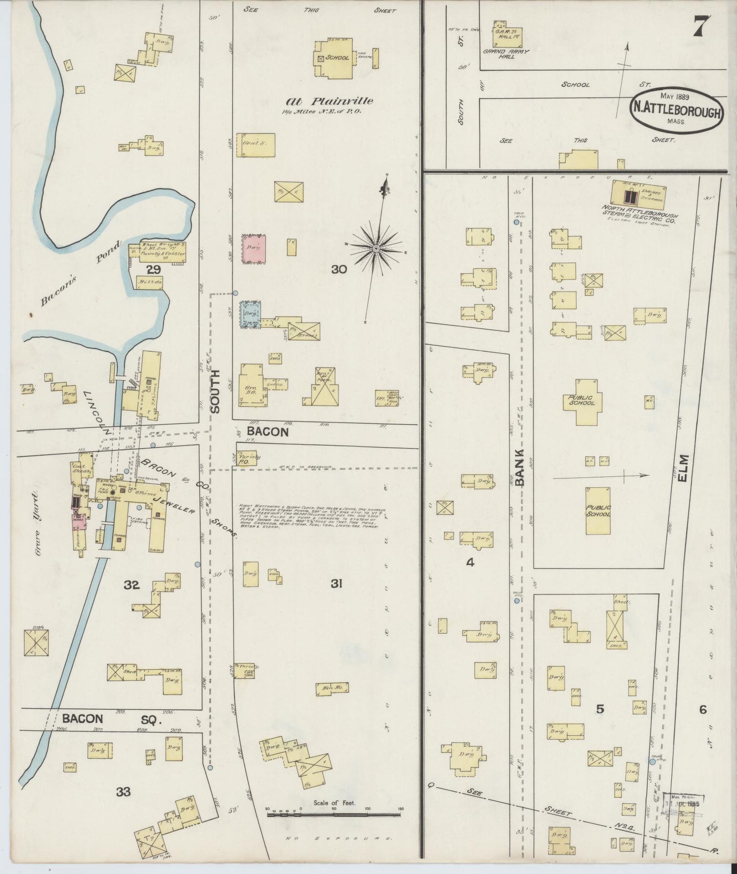 Sanborn Fire Insurance Map from North Attleborough, Bristol County, Massachusetts (1889), Sheet #0007 - Complete Map Set gallery image, historic Sanborn map, vintage wall art, Massachusetts Massachusetts