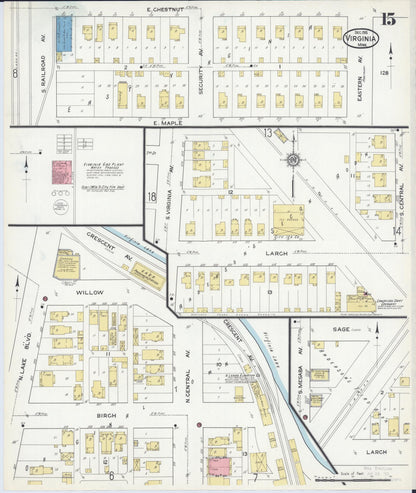 Sanborn Fire Insurance Map from Virginia, Saint Louis County, Minnesota (1915), Sheet #0015 - Complete Map Set gallery image, historic Sanborn map, vintage wall art, Minnesota Minnesota