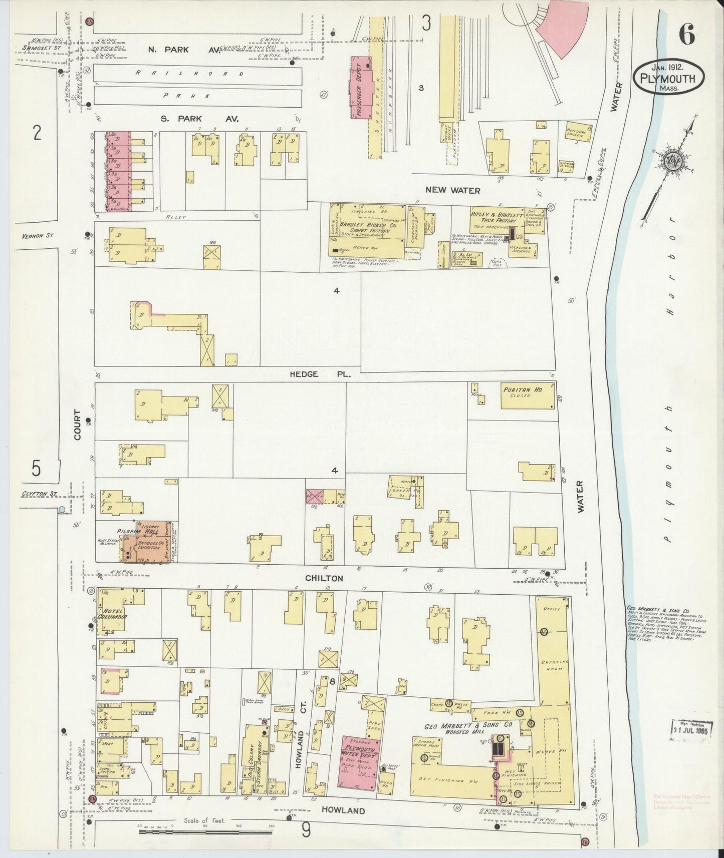 Sanborn Fire Insurance Map from Plymouth, Plymouth County, Massachusetts (1912), Sheet #0006 - Complete Map Set gallery image, historic Sanborn map, vintage wall art, Massachusetts Massachusetts