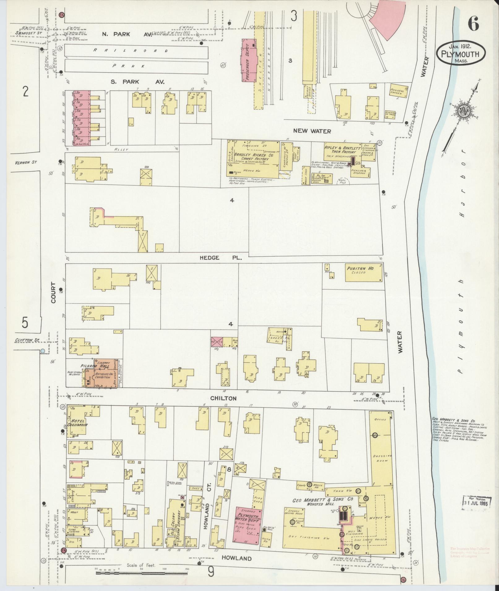 Sanborn Fire Insurance Map from Plymouth, Plymouth County, Massachusetts (1912), Sheet #0006 - Complete Map Set gallery image, historic Sanborn map, vintage wall art, Massachusetts Massachusetts