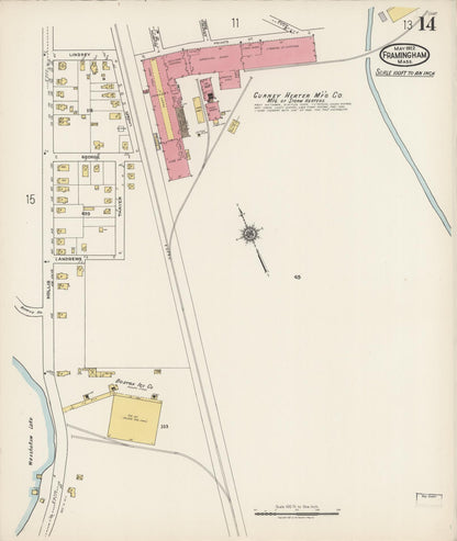 Sanborn Fire Insurance Map from Framingham, Middlesex County, Massachusetts (1922), Sheet #0014 - Historic Sanborn Fire Insurance Map Print, vintage old map wall art, antique decor, genealogy gift, Massachusetts Massachusetts map