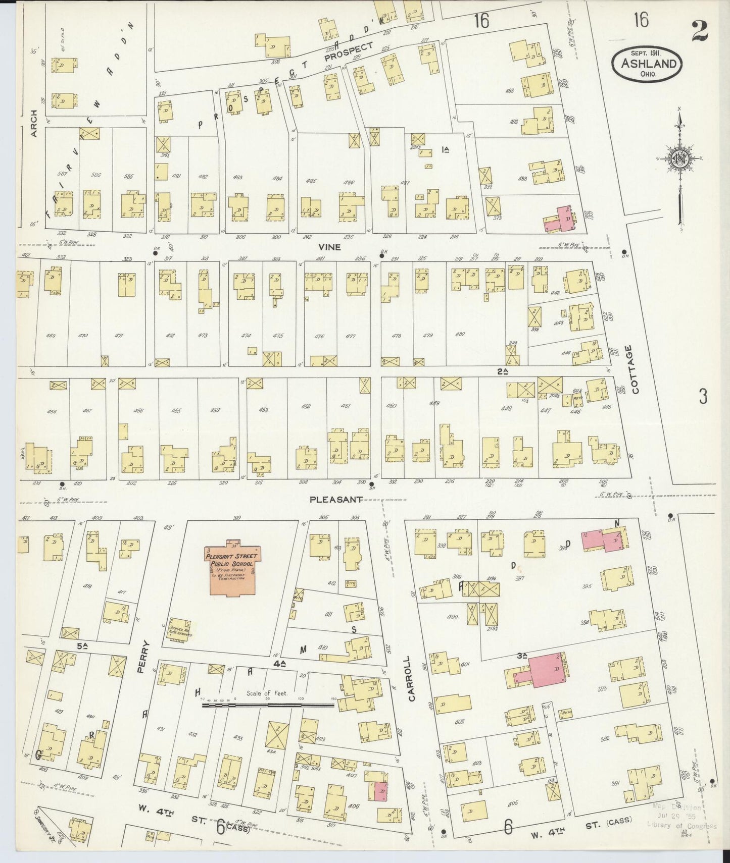 Sanborn Fire Insurance Map from Ashland, Ashland County, Ohio (1911), Sheet #0002 - Historic Sanborn Fire Insurance Map Print, vintage old map wall art, antique decor, genealogy gift, Ohio Ohio map