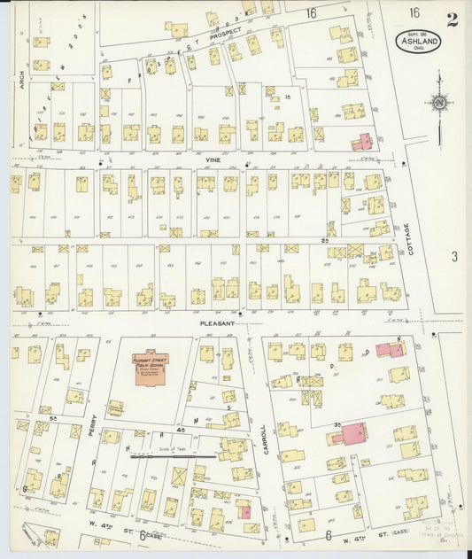 Sanborn Fire Insurance Map from Ashland, Ashland County, Ohio (1911), Sheet #0002 - Historic Sanborn Fire Insurance Map Print, vintage old map wall art, antique decor, genealogy gift, Ohio Ohio map