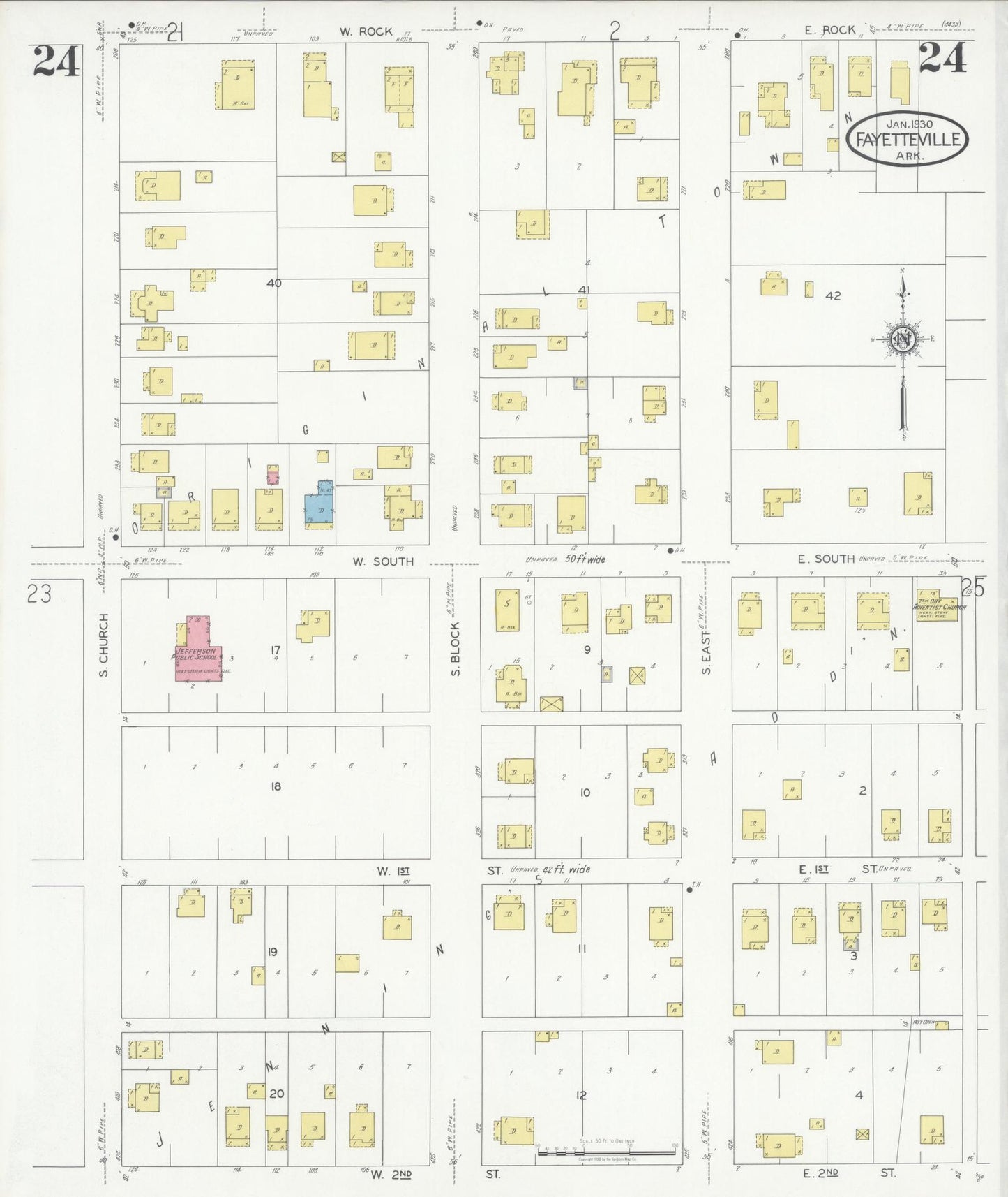 Sanborn Fire Insurance Map from Fayetteville, Washington County, Arkansas (1930), Sheet #0024 - Historic Sanborn Fire Insurance Map Print, vintage old map wall art, antique decor, genealogy gift, Arkansas Arkansas map