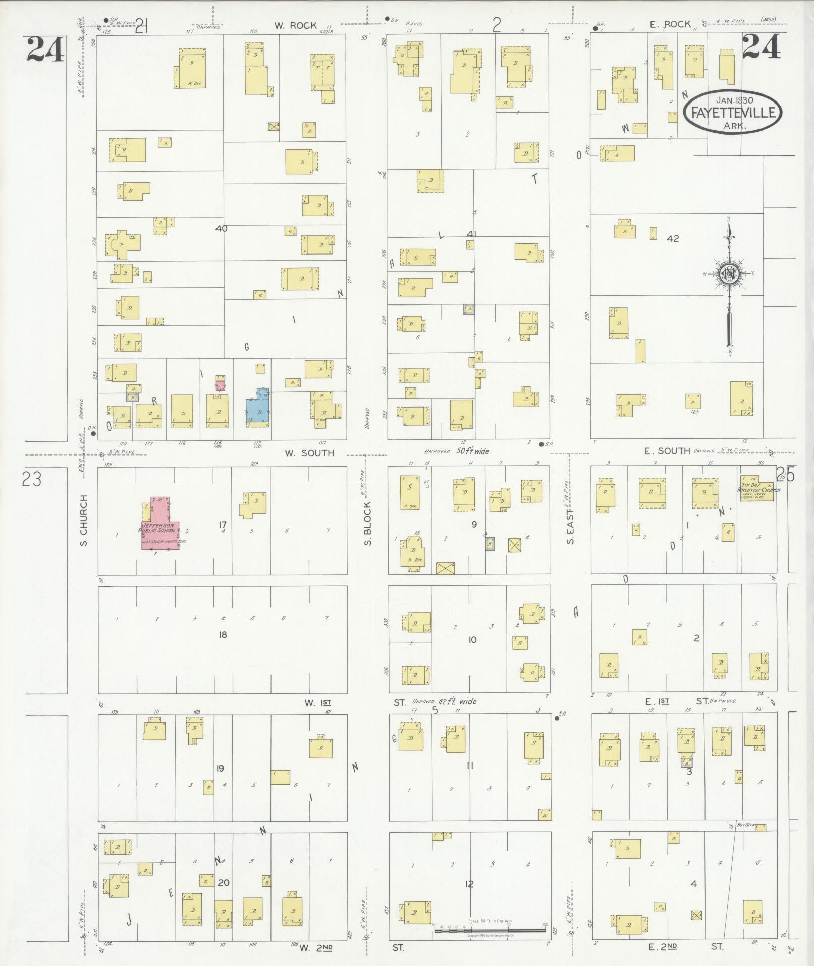 Sanborn Fire Insurance Map from Fayetteville, Washington County, Arkansas (1930), Sheet #0024 - Historic Sanborn Fire Insurance Map Print, vintage old map wall art, antique decor, genealogy gift, Arkansas Arkansas map