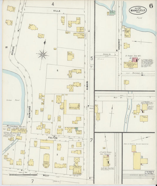 Sanborn Fire Insurance Map from Mansfield, Bristol County, Massachusetts (1897), Sheet #0006 - Historic Sanborn Fire Insurance Map Print, vintage old map wall art, antique decor, genealogy gift, Massachusetts Massachusetts map