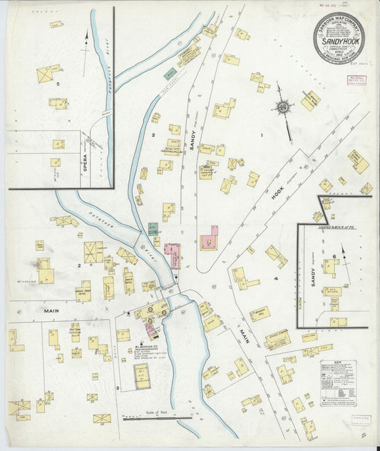 Sanborn Fire Insurance Map from Sandy Hook, Fairfield County, Connecticut (1910), Sheet #0001 - Historic Sanborn Fire Insurance Map Print, vintage old map wall art, antique decor, genealogy gift, Connecticut Connecticut map