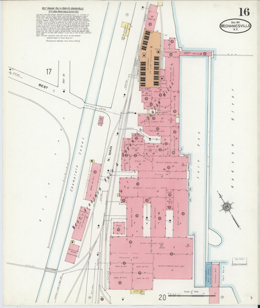 Sanborn Fire Insurance Map from Mechanicville, Saratoga County, New York (1911), Sheet #0016 - Historic Sanborn Fire Insurance Map Print, vintage old map wall art, antique decor, genealogy gift, New York New York map
