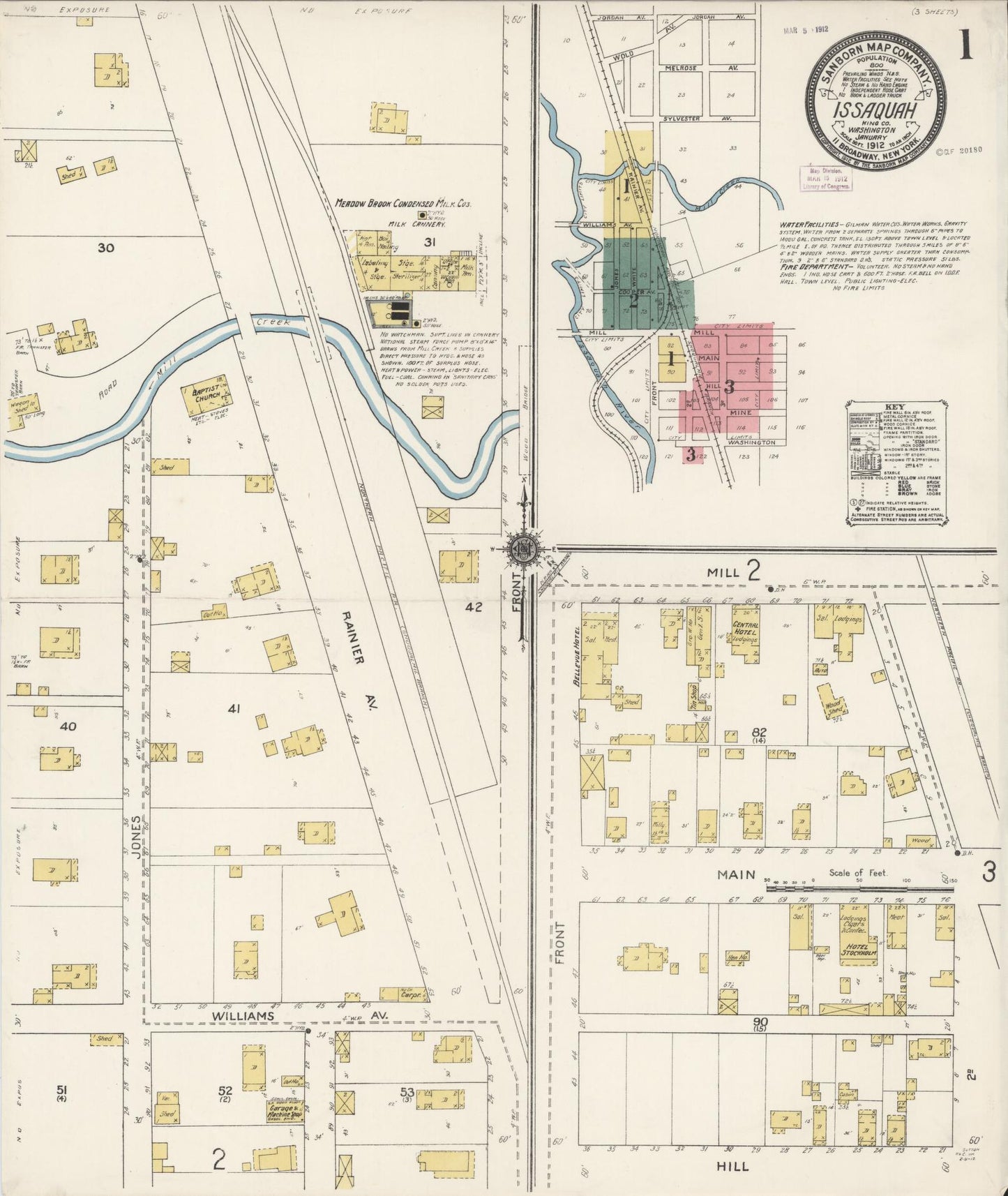 Sanborn Fire Insurance Map from Issaquah, King County, Washington (1912), Sheet #0001 - Complete Map Set gallery image, historic Sanborn map, vintage wall art, Washington Washington