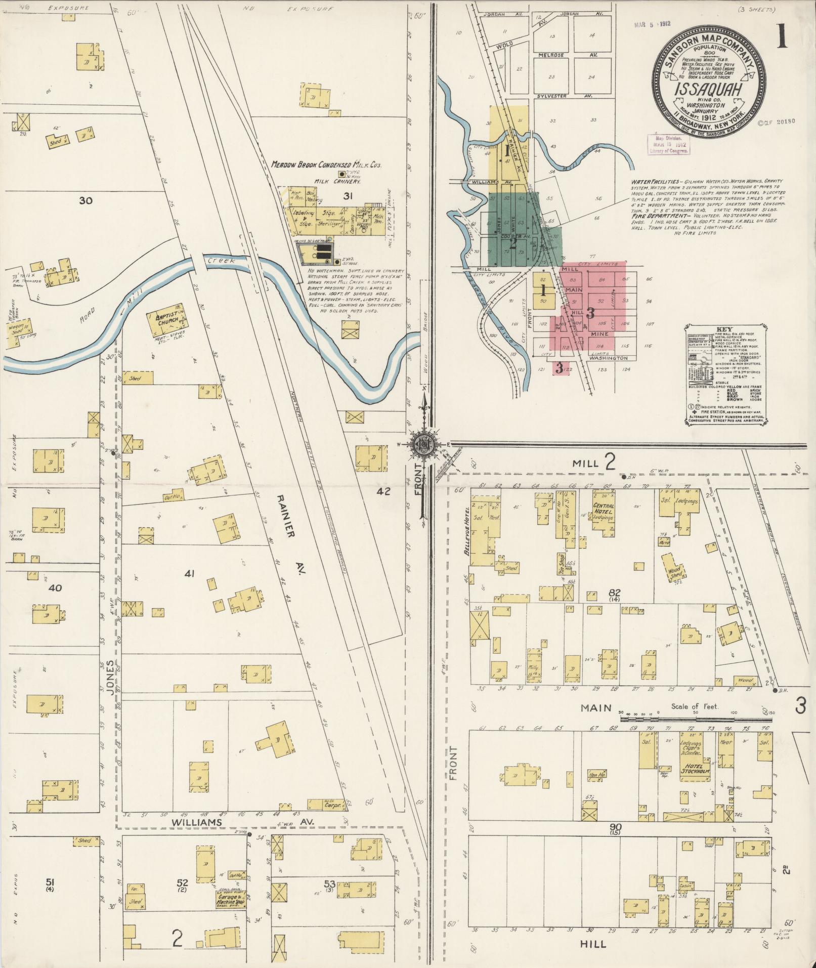 Sanborn Fire Insurance Map from Issaquah, King County, Washington (1912), Sheet #0001 - Complete Map Set gallery image, historic Sanborn map, vintage wall art, Washington Washington