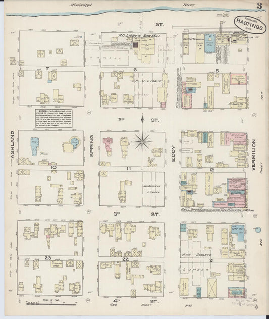 Sanborn Fire Insurance Map from Hastings, Dakota County, Minnesota (1884), Sheet #0003 - Historic Sanborn Fire Insurance Map Print, vintage old map wall art, antique decor, genealogy gift, Minnesota Minnesota map