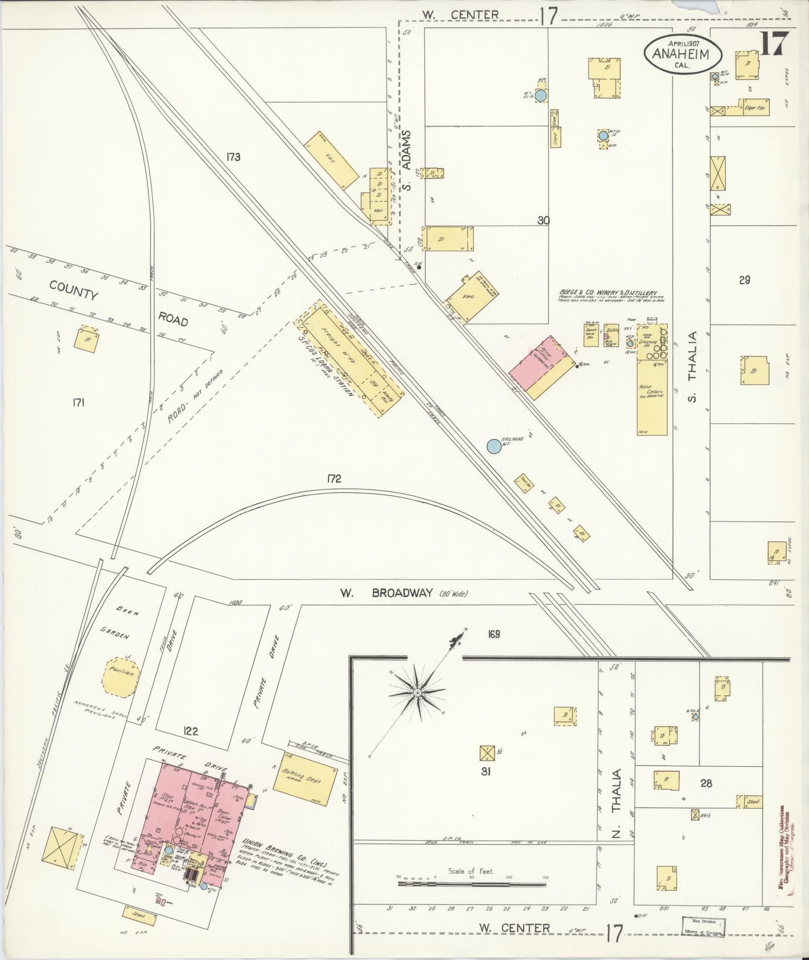 Sanborn Fire Insurance Map from Anaheim, Orange County, California (1907), Sheet #0017 - Historic Sanborn Fire Insurance Map Print, vintage old map wall art, antique decor, genealogy gift, California California map