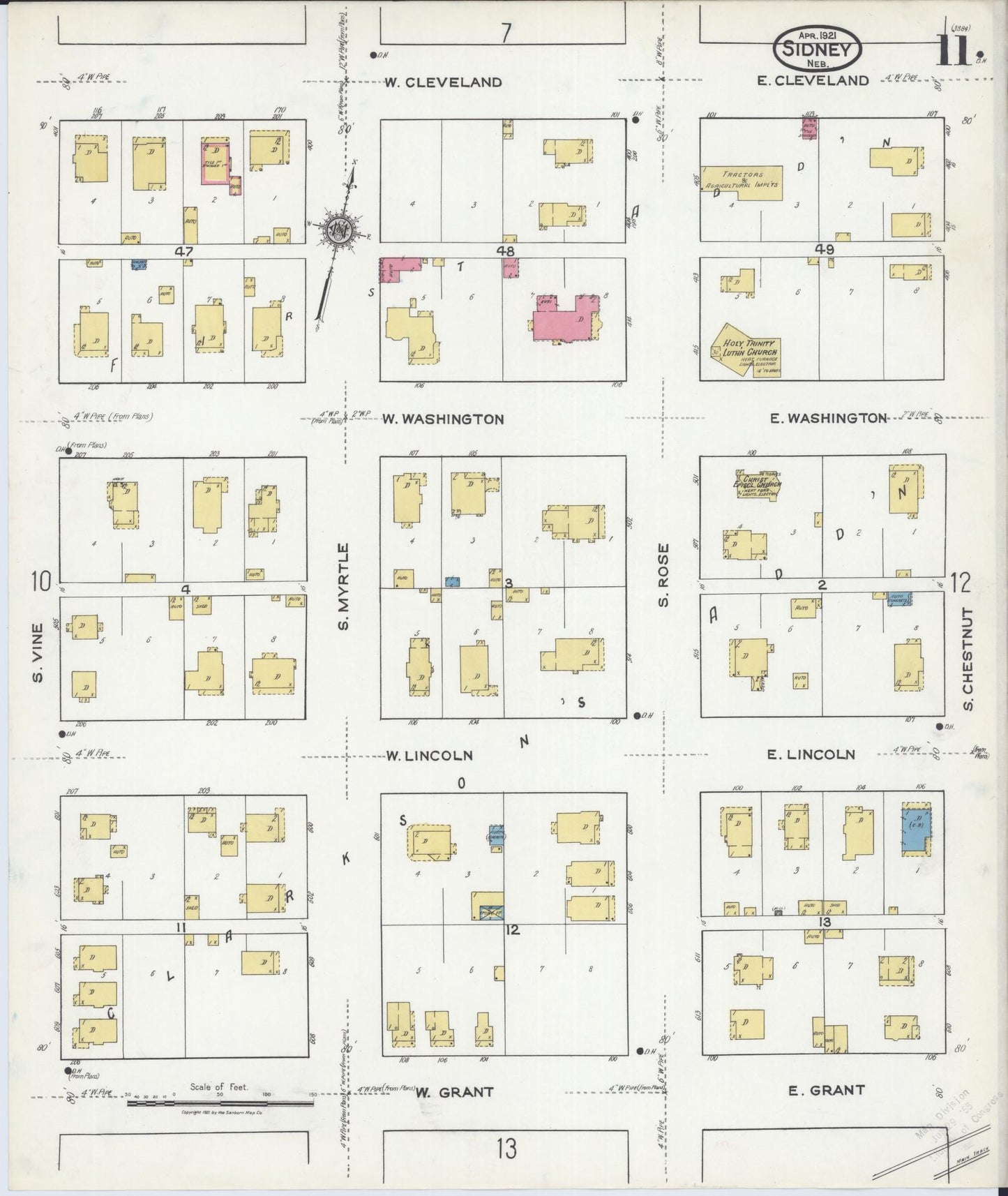 Sanborn Fire Insurance Map from Sidney, Cheyenne County, Nebraska (1921), Sheet #0011 - Complete Map Set gallery image, historic Sanborn map, vintage wall art, Nebraska Nebraska