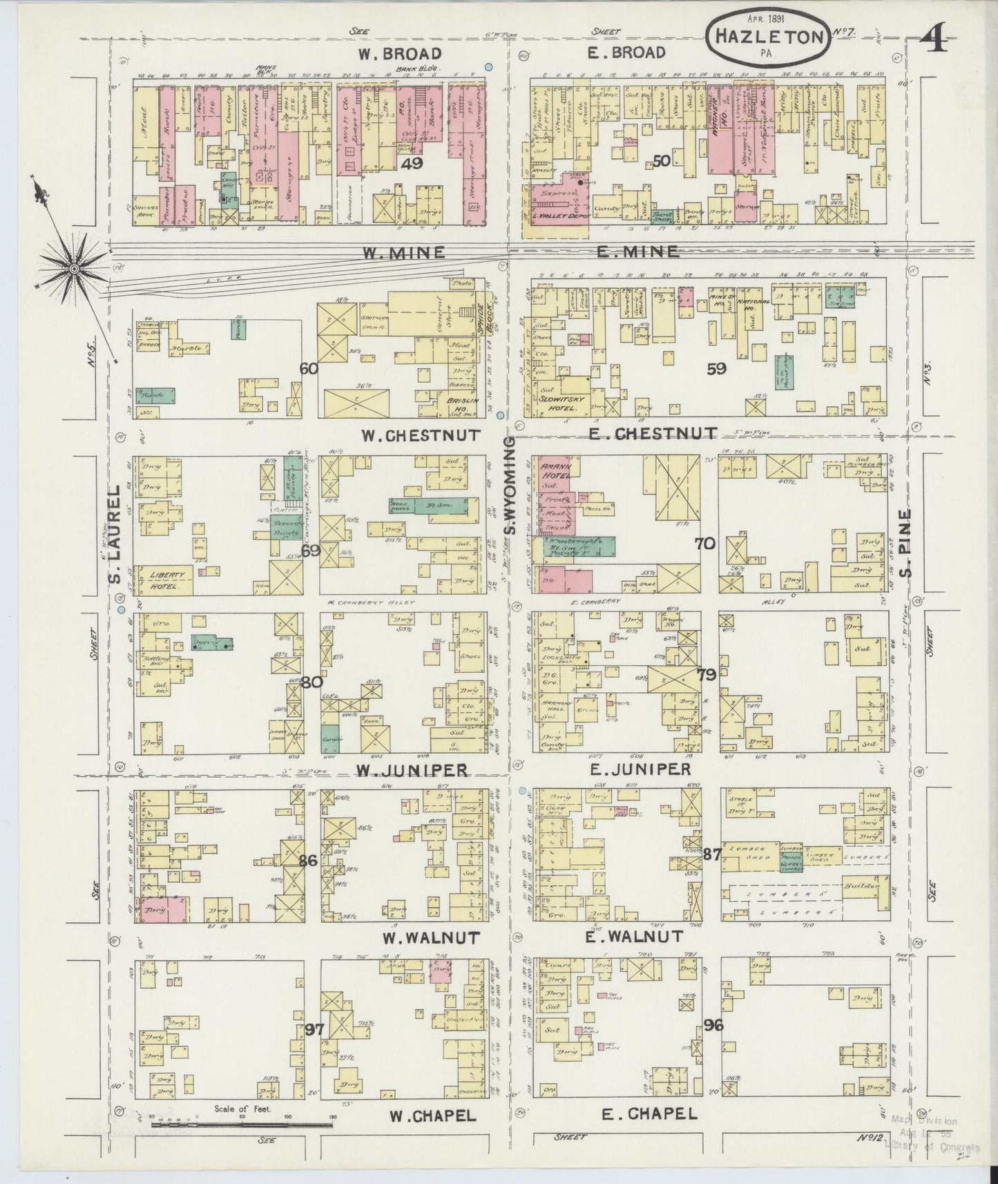Sanborn Fire Insurance Map from Hazleton, Luzerne County, Pennsylvania (1891), Sheet #0004 - Complete Map Set gallery image, historic Sanborn map, vintage wall art, Pennsylvania Pennsylvania