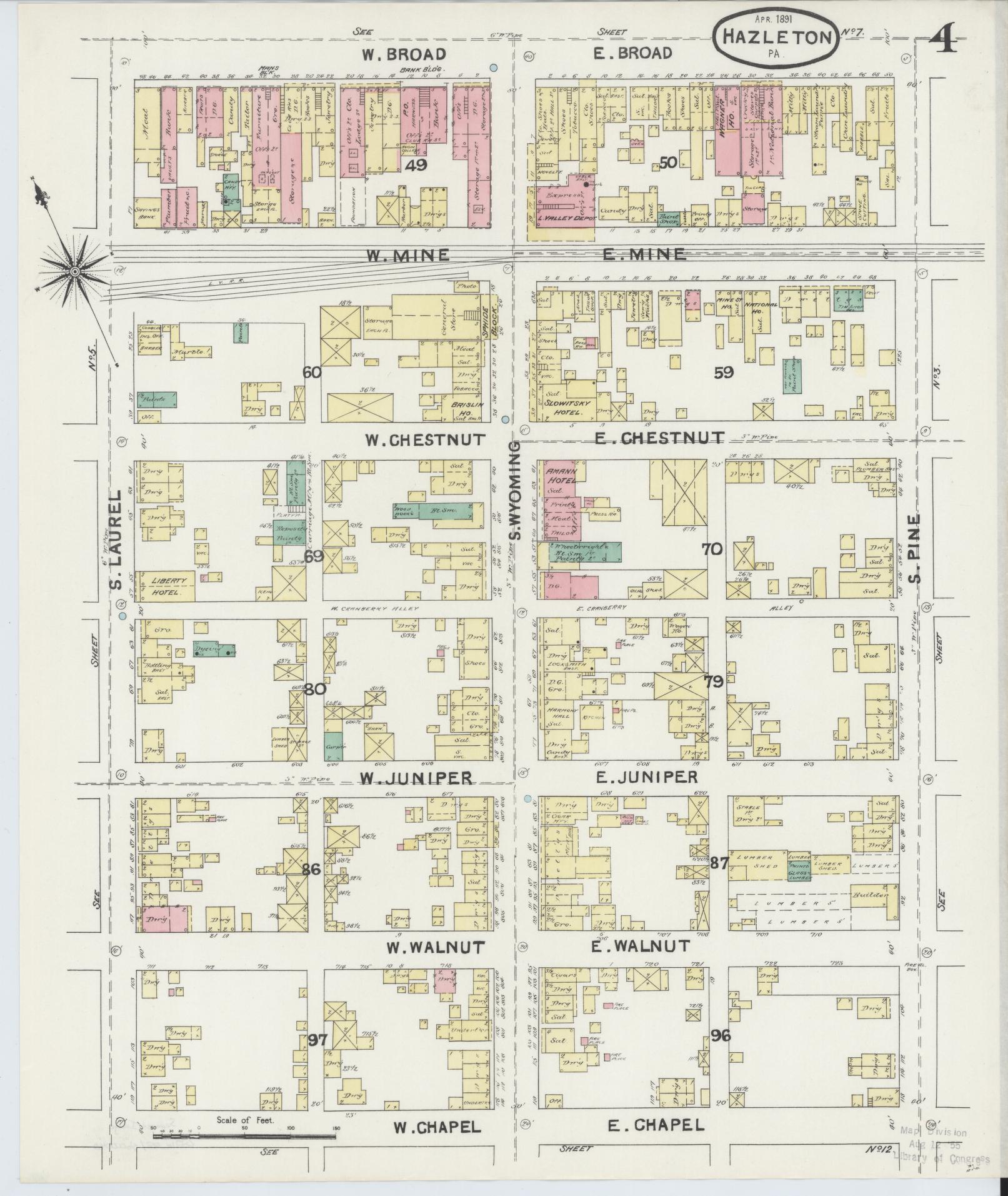 Sanborn Fire Insurance Map from Hazleton, Luzerne County, Pennsylvania (1891), Sheet #0004 - Complete Map Set gallery image, historic Sanborn map, vintage wall art, Pennsylvania Pennsylvania