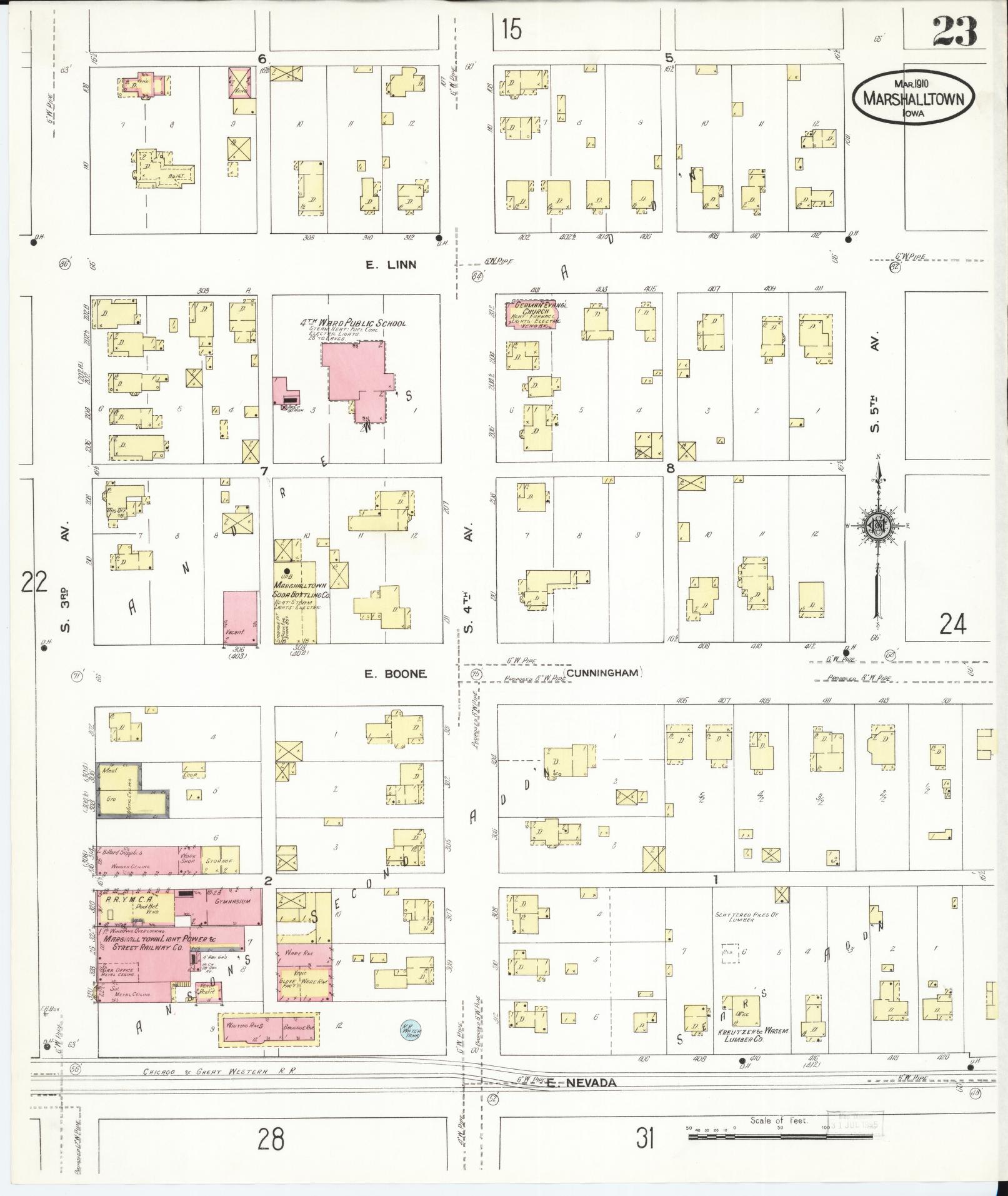 Sanborn Fire Insurance Map from Marshalltown, Marshall County, Iowa (1910), Sheet #0023 - Historic Sanborn Fire Insurance Map Print