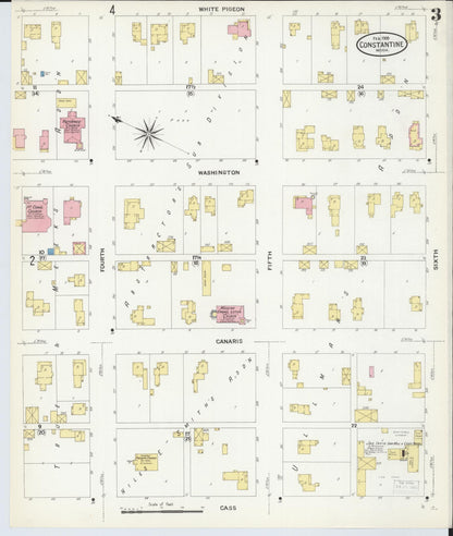 Sanborn Fire Insurance Map from Constantine, Saint Joseph County, Michigan (1909), Sheet #0003 - Complete Map Set gallery image, historic Sanborn map, vintage wall art, Michigan Michigan