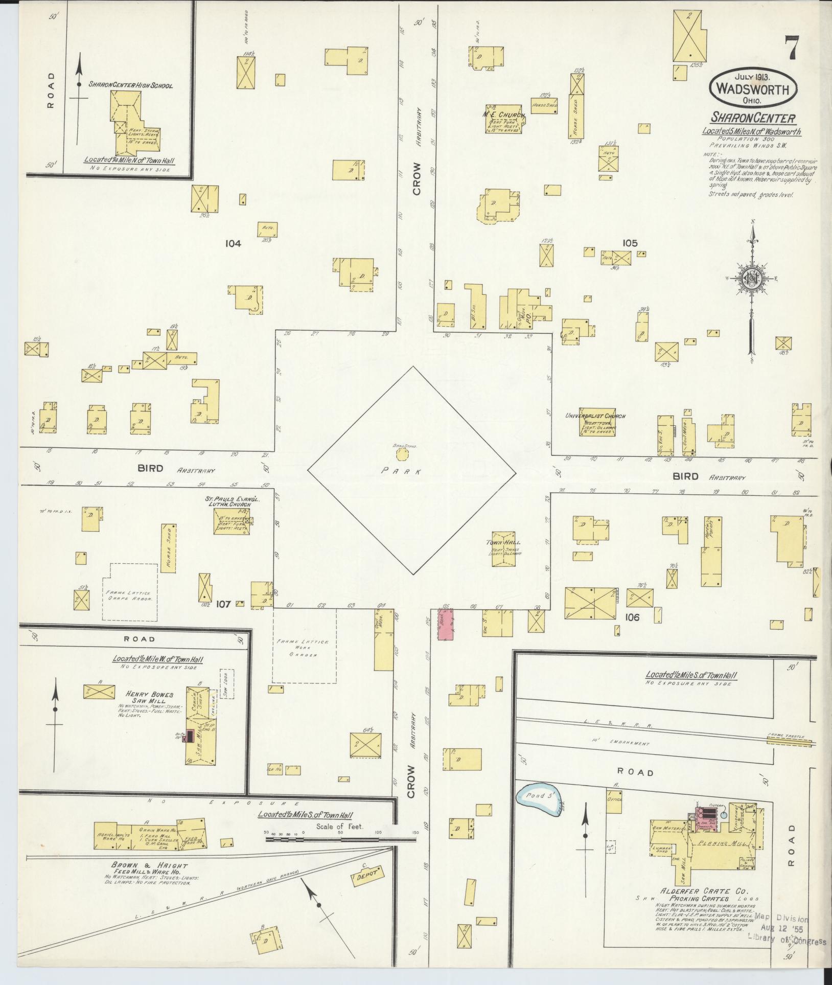 Sanborn Fire Insurance Map from Wadsworth, Medina County, Ohio (1913), Sheet #0007 - Historic Sanborn Fire Insurance Map Print, vintage old map wall art, antique decor, genealogy gift, Ohio Ohio map