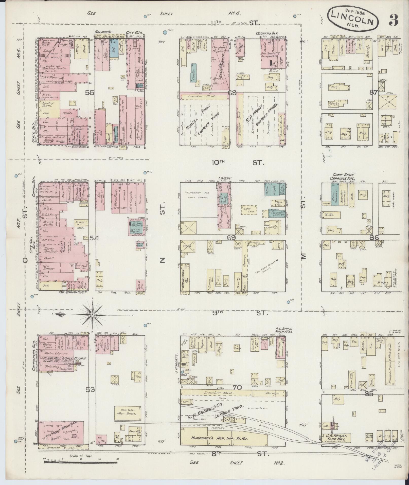Sanborn Fire Insurance Map from Lincoln, Lancaster County, Nebraska (1886), Sheet #0003 - Historic Sanborn Fire Insurance Map Print, vintage old map wall art, antique decor, genealogy gift, Nebraska Nebraska map
