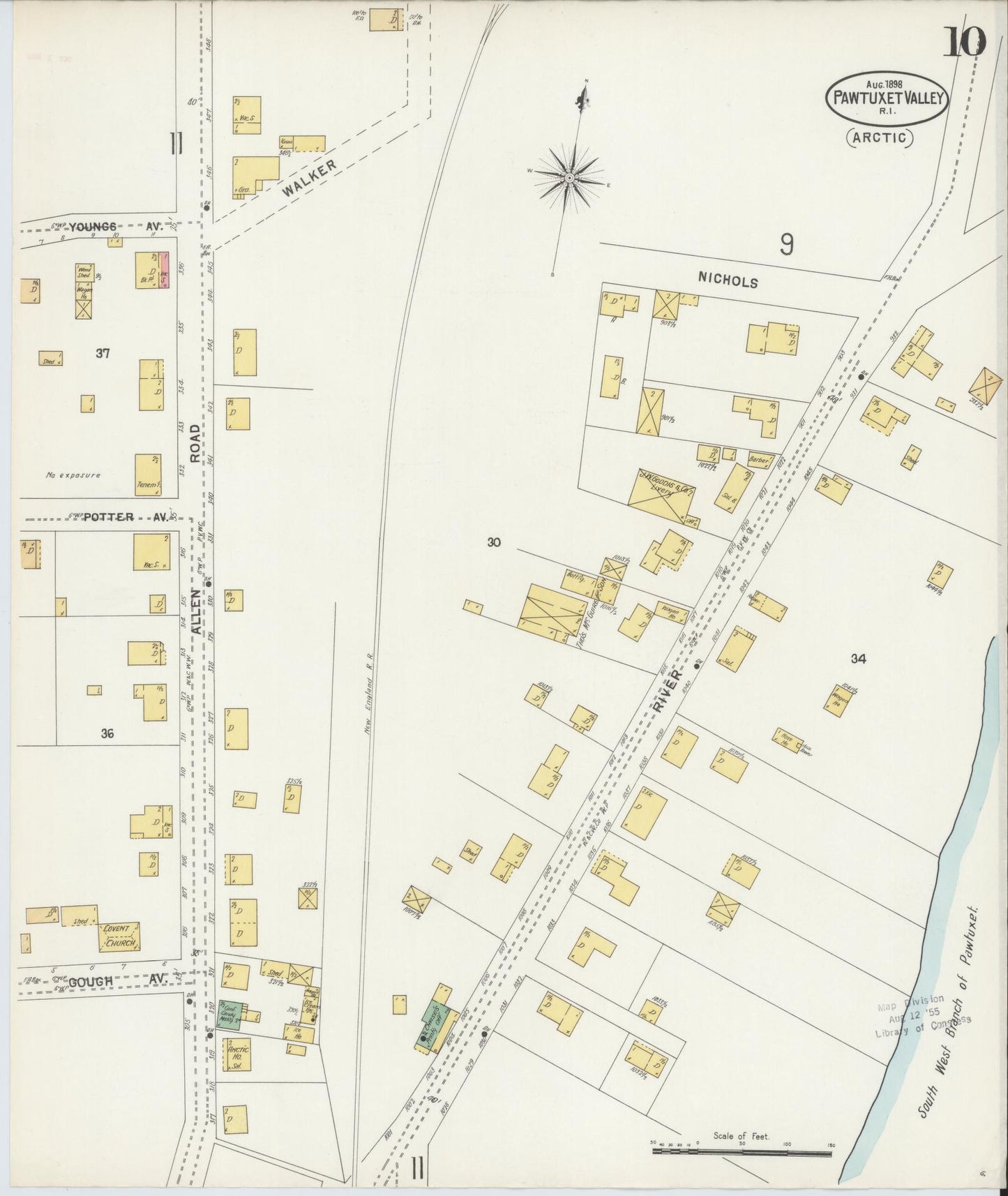Sanborn Fire Insurance Map from Pawtuxet Valley, Kent and Providence Counties, Rhode Island (1898), Sheet #0010 - Historic Sanborn Fire Insurance Map Print, vintage old map wall art, antique decor, genealogy gift, Washington Washington map
