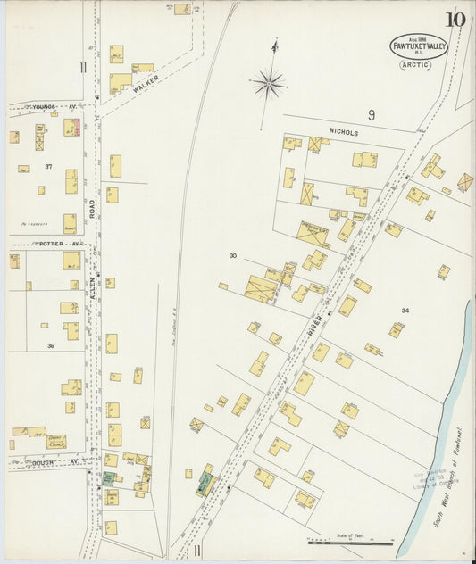 Sanborn Fire Insurance Map from Pawtuxet Valley, Kent and Providence Counties, Rhode Island (1898), Sheet #0010 - Historic Sanborn Fire Insurance Map Print, vintage old map wall art, antique decor, genealogy gift, Washington Washington map