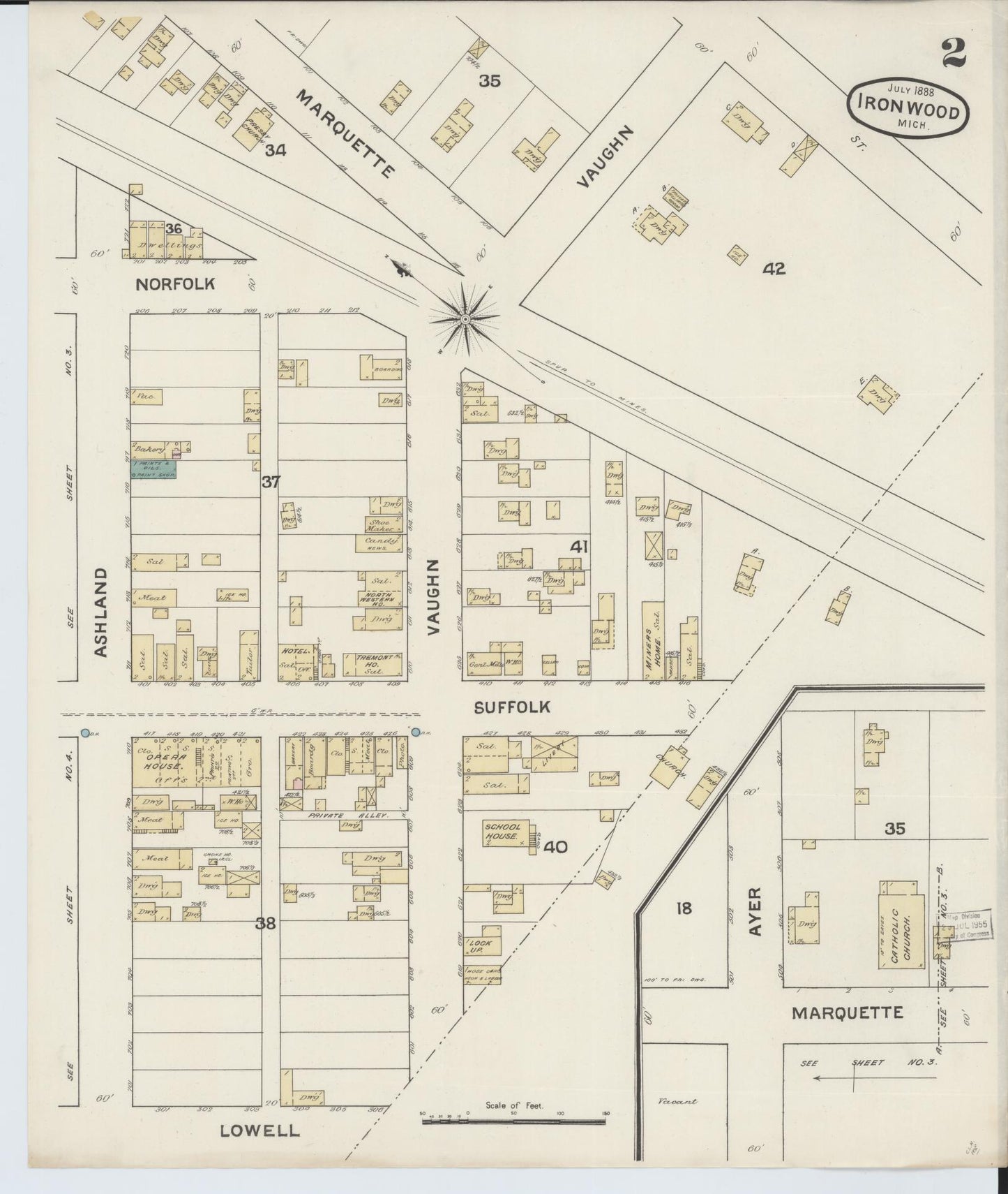 Sanborn Fire Insurance Map from Ironwood, Gogebic County, Michigan (1888), Sheet #0002 - Complete Map Set gallery image, historic Sanborn map, vintage wall art, Michigan Michigan