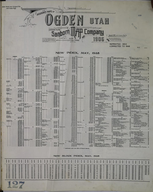 Sanborn Fire Insurance Map from Ogden, Weber County, Utah (1949), Sheet #0001 - Historic Sanborn Fire Insurance Map Print, vintage old map wall art, antique decor, genealogy gift, Utah Utah map