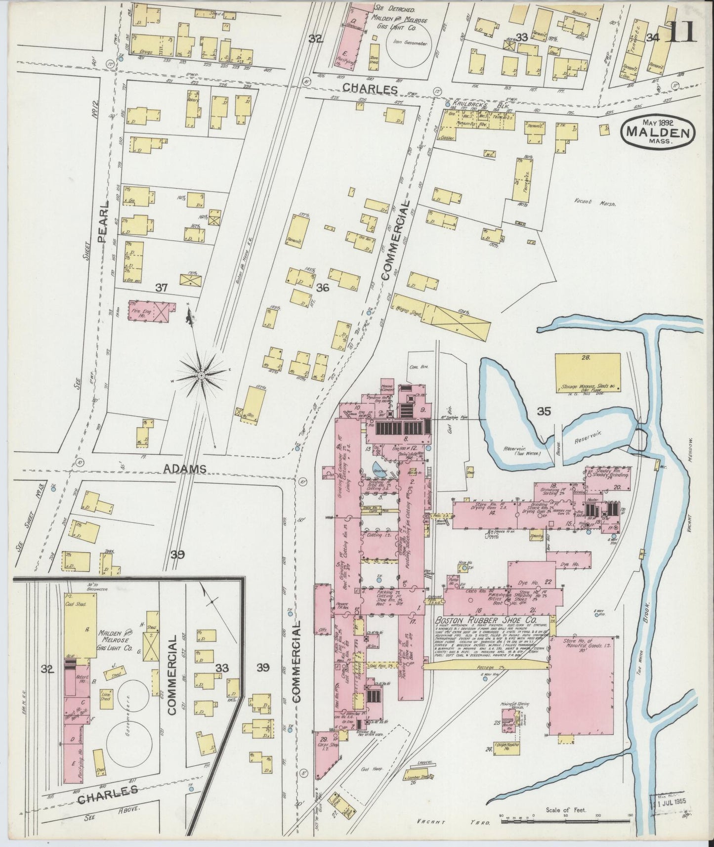 Sanborn Fire Insurance Map from Malden, Middlesex County, Massachusetts (1892), Sheet #0011 - Historic Sanborn Fire Insurance Map Print, vintage old map wall art, antique decor, genealogy gift, Massachusetts Massachusetts map