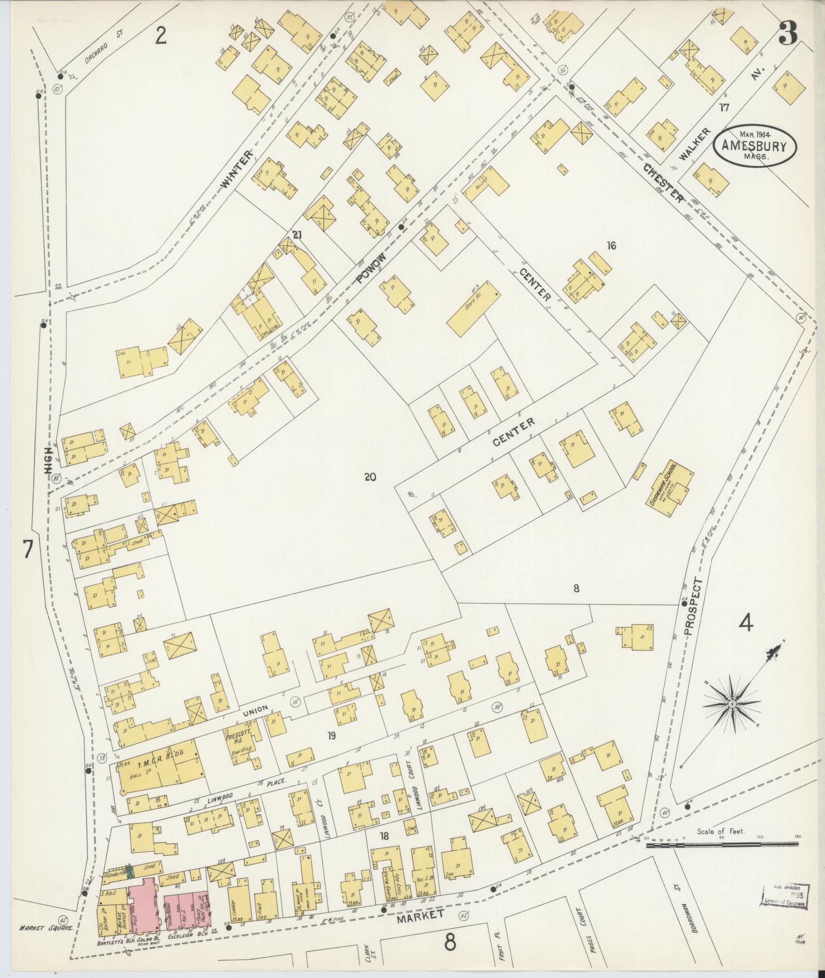 Sanborn Fire Insurance Map from Amesbury, Essex County, Massachusetts (1904), Sheet #0003 - Complete Map Set gallery image, historic Sanborn map, vintage wall art, Massachusetts Massachusetts