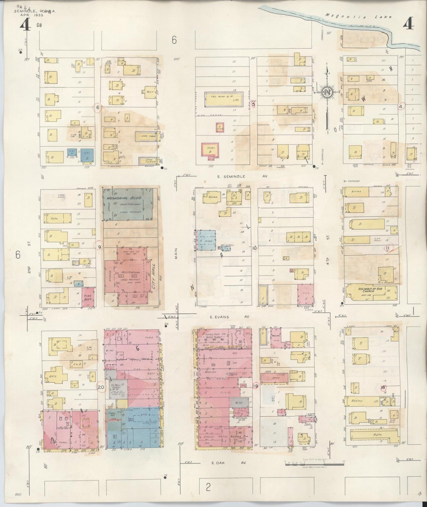 Sanborn Fire Insurance Map from Seminole, Seminole County, Oklahoma (1949), Sheet #0004 - Complete Map Set gallery image, historic Sanborn map, vintage wall art, Oklahoma Oklahoma