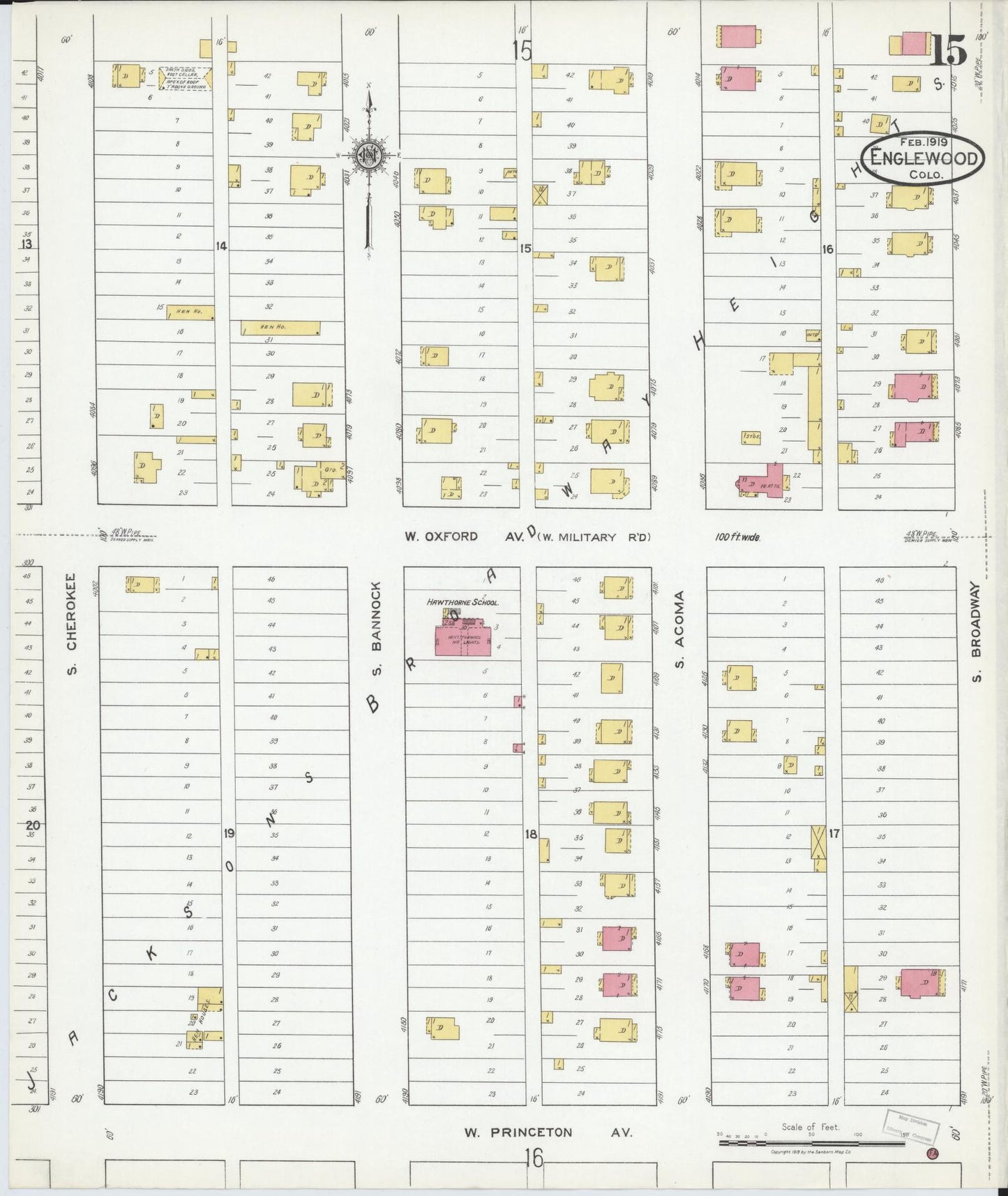 Sanborn Fire Insurance Map from Englewood, Arapahoe County, Colorado (1919), Sheet #0015 - Complete Map Set gallery image, historic Sanborn map, vintage wall art, Colorado Colorado