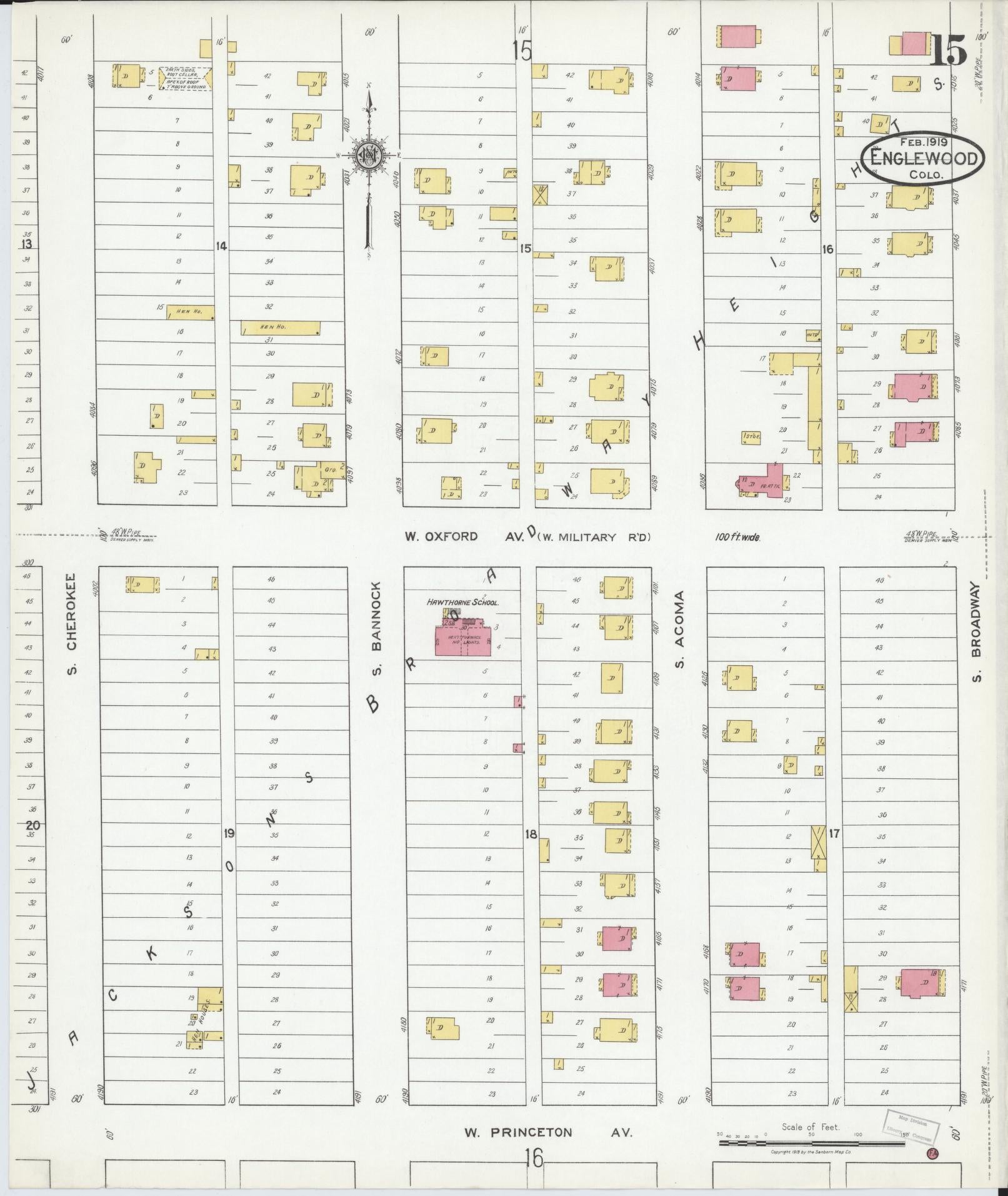 Sanborn Fire Insurance Map from Englewood, Arapahoe County, Colorado (1919), Sheet #0015 - Complete Map Set gallery image, historic Sanborn map, vintage wall art, Colorado Colorado