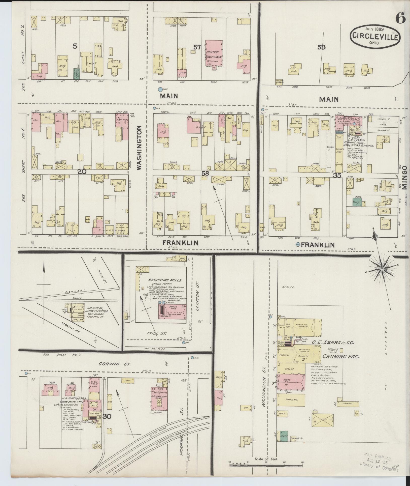 Sanborn Fire Insurance Map from Circleville, Pickaway County, Ohio (1889), Sheet #0006 - Historic Sanborn Fire Insurance Map Print, vintage old map wall art, antique decor, genealogy gift, Ohio Ohio map