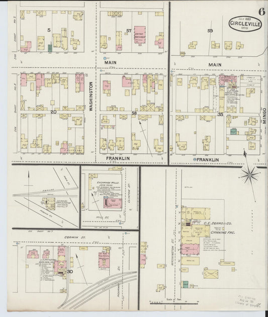 Sanborn Fire Insurance Map from Circleville, Pickaway County, Ohio (1889), Sheet #0006 - Historic Sanborn Fire Insurance Map Print, vintage old map wall art, antique decor, genealogy gift, Ohio Ohio map