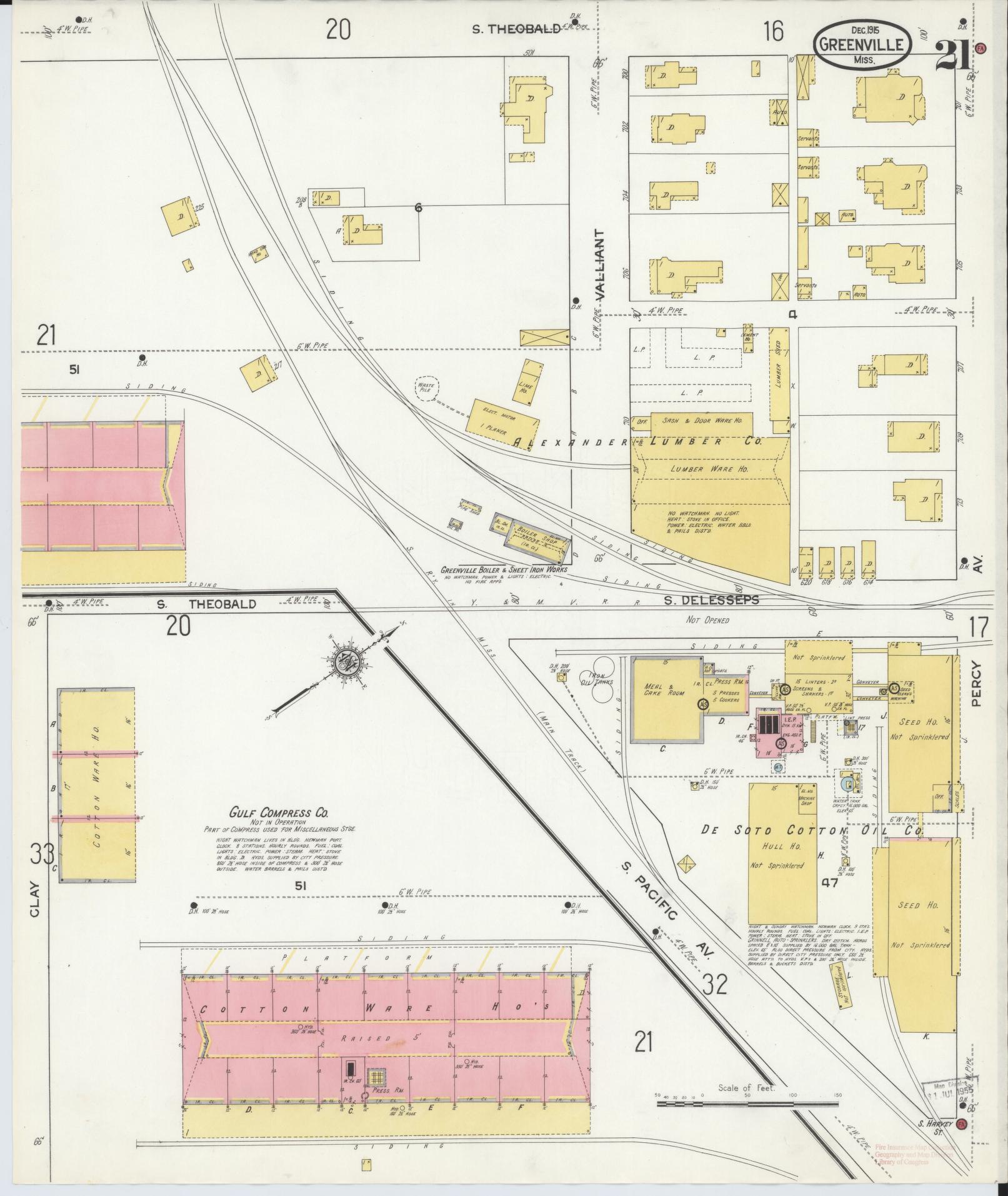 Sanborn Fire Insurance Map from Greenville, Washington County, Mississippi (1915), Sheet #0021 - Historic Sanborn Fire Insurance Map Print, vintage old map wall art, antique decor, genealogy gift, Mississippi Mississippi map