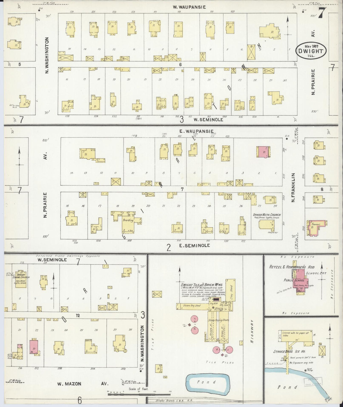 Sanborn Fire Insurance Map from Dwight, Livingston County, Illinois (1907), Sheet #0007 - Complete Map Set gallery image, historic Sanborn map, vintage wall art, Illinois Illinois