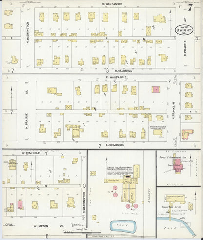 Sanborn Fire Insurance Map from Dwight, Livingston County, Illinois (1907), Sheet #0007 - Complete Map Set gallery image, historic Sanborn map, vintage wall art, Illinois Illinois