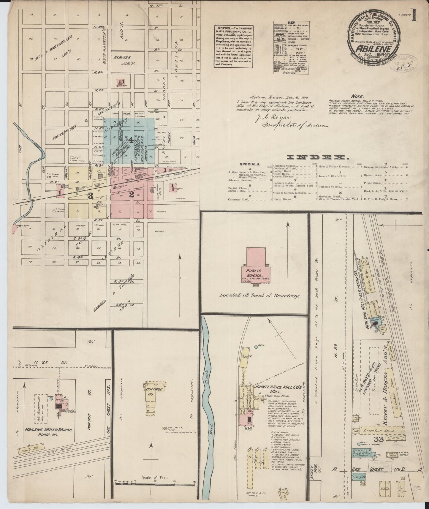 Sanborn Fire Insurance Map from Abilene, Dickinson County, Kansas (1884), Sheet #0001 - Complete Map Set gallery image, historic Sanborn map, vintage wall art, Kansas Kansas