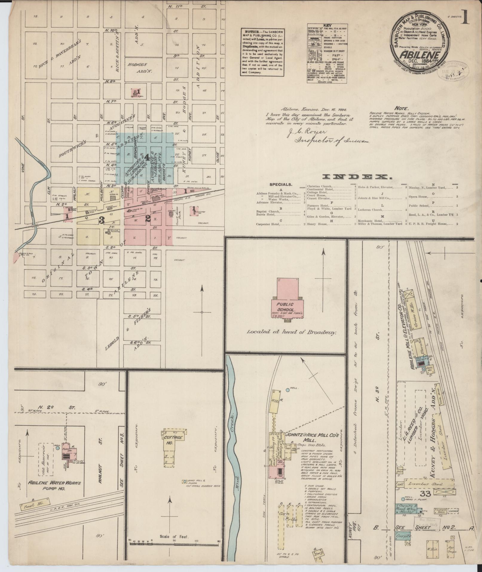 Sanborn Fire Insurance Map from Abilene, Dickinson County, Kansas (1884), Sheet #0001 - Complete Map Set gallery image, historic Sanborn map, vintage wall art, Kansas Kansas