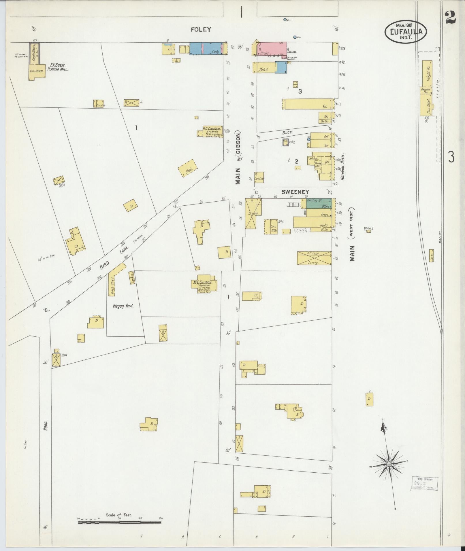 Sanborn Fire Insurance Map from Eufala, McIntosch County, Oklahoma (1901), Sheet #0002 - Historic Sanborn Fire Insurance Map Print, vintage old map wall art, antique decor, genealogy gift, Oklahoma Oklahoma map