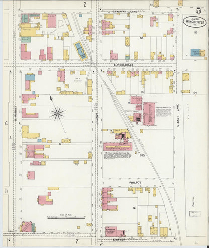 Sanborn Fire Insurance Map from Winchester, Independent Cities, Virginia (1903), Sheet #0005 - Historic Sanborn Fire Insurance Map Print, vintage old map wall art, antique decor, genealogy gift, Virginia Virginia map