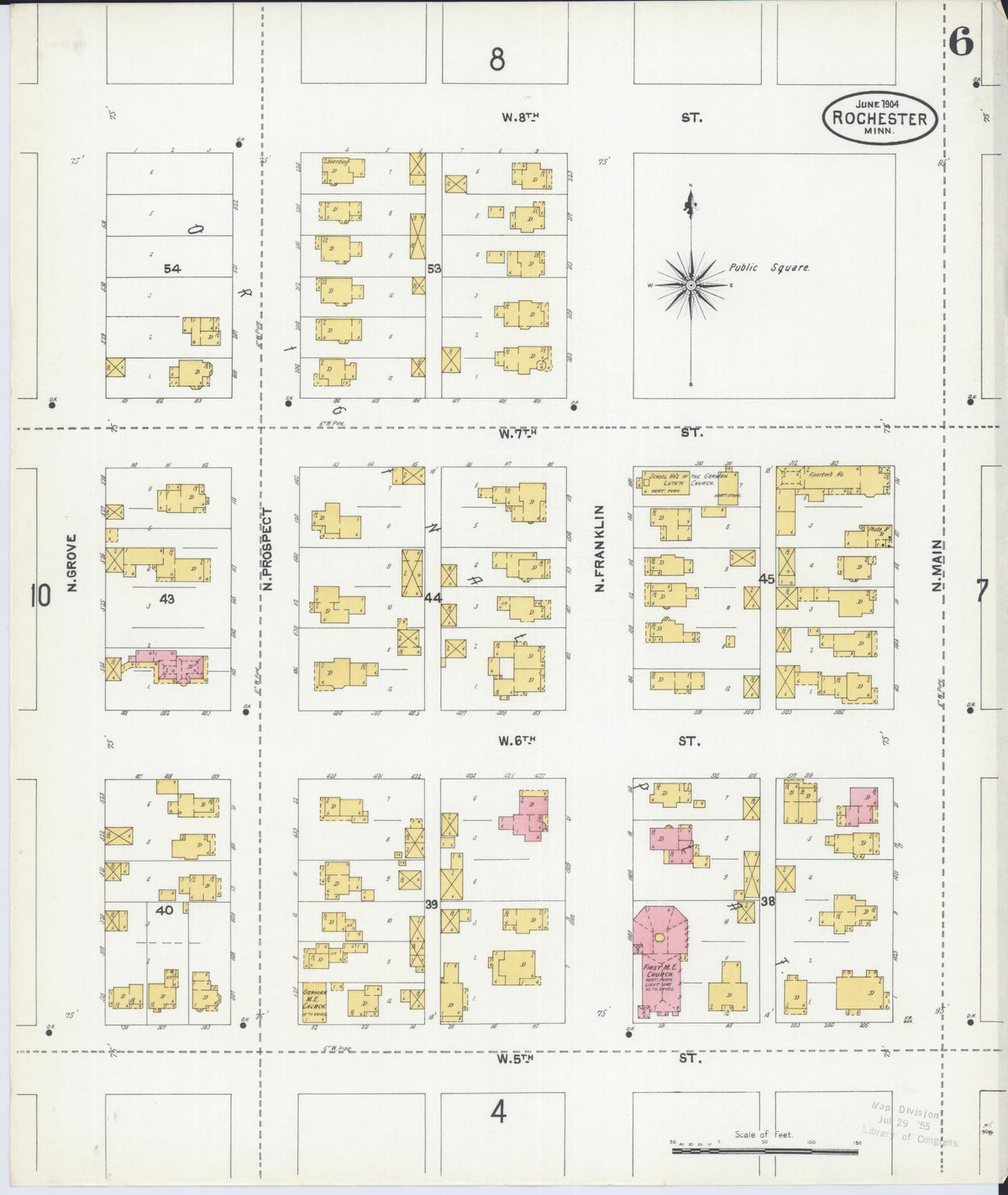 Sanborn Fire Insurance Map from Rochester, Olmsted County, Minnesota (1904), Sheet #0006 - Historic Sanborn Fire Insurance Map Print, vintage old map wall art, antique decor, genealogy gift, Minnesota Minnesota map
