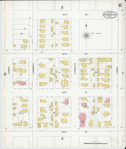 Sanborn Fire Insurance Map from Rochester, Olmsted County, Minnesota (1904), Sheet #0006 - Historic Sanborn Fire Insurance Map Print, vintage old map wall art, antique decor, genealogy gift, Minnesota Minnesota map