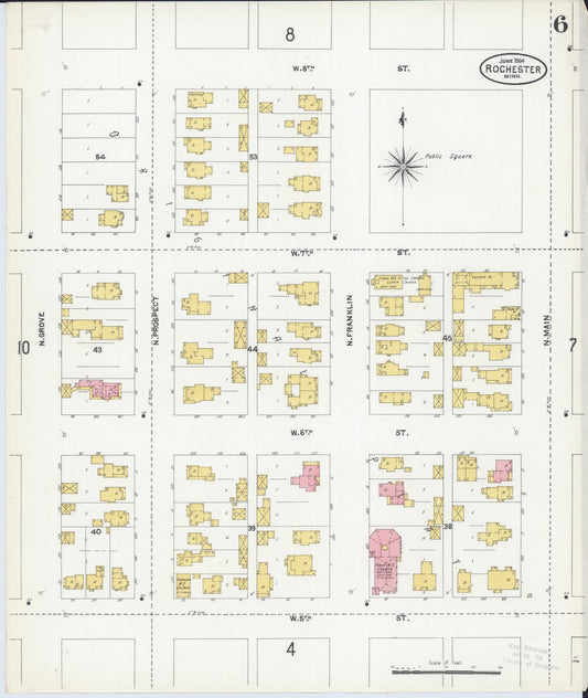 Sanborn Fire Insurance Map from Rochester, Olmsted County, Minnesota (1904), Sheet #0006 - Historic Sanborn Fire Insurance Map Print, vintage old map wall art, antique decor, genealogy gift, Minnesota Minnesota map
