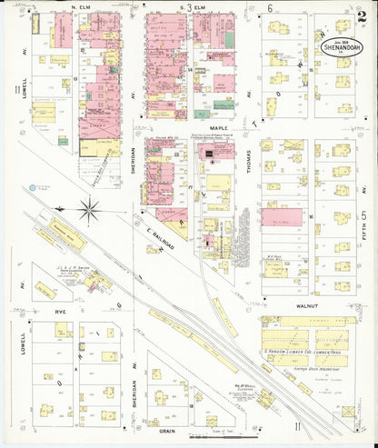 Sanborn Fire Insurance Map from Shenandoah, Page County, Iowa (1909), Sheet #0002 - Historic Sanborn Fire Insurance Map Print, vintage old map wall art