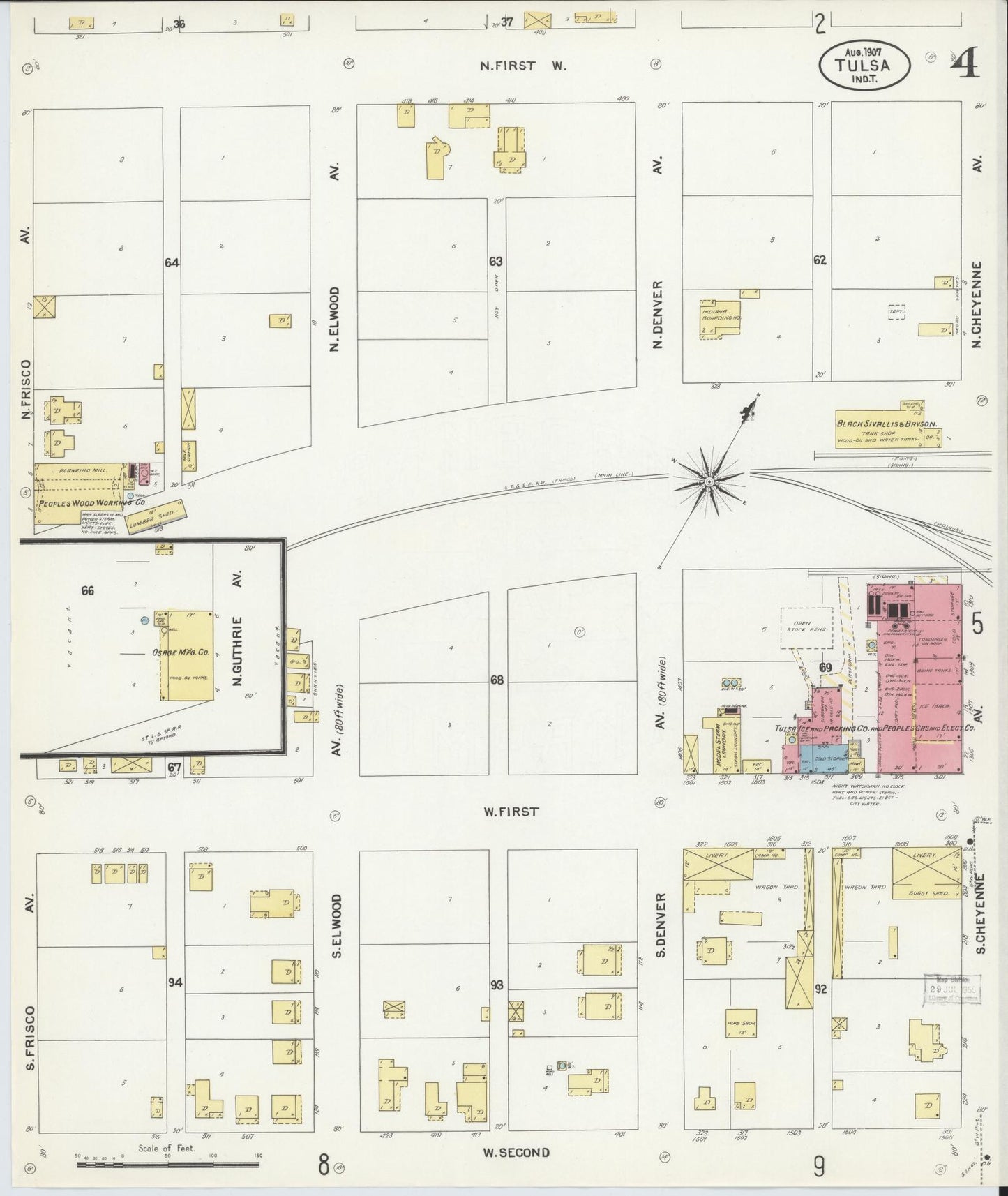 Sanborn Fire Insurance Map from Tulsa, Tulsa County, Oklahoma (1907), Sheet #0004 - Complete Map Set gallery image, historic Sanborn map, vintage wall art, Oklahoma Oklahoma