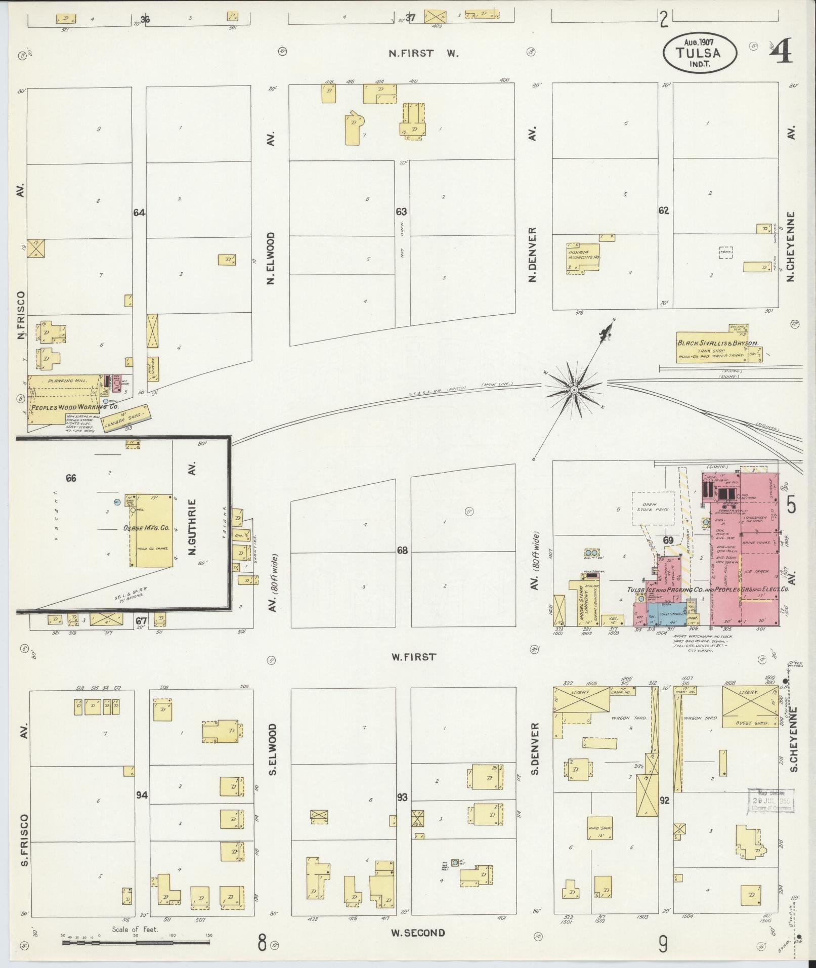 Sanborn Fire Insurance Map from Tulsa, Tulsa County, Oklahoma (1907), Sheet #0004 - Complete Map Set gallery image, historic Sanborn map, vintage wall art, Oklahoma Oklahoma
