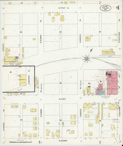 Sanborn Fire Insurance Map from Tulsa, Tulsa County, Oklahoma (1907), Sheet #0004 - Complete Map Set gallery image, historic Sanborn map, vintage wall art, Oklahoma Oklahoma