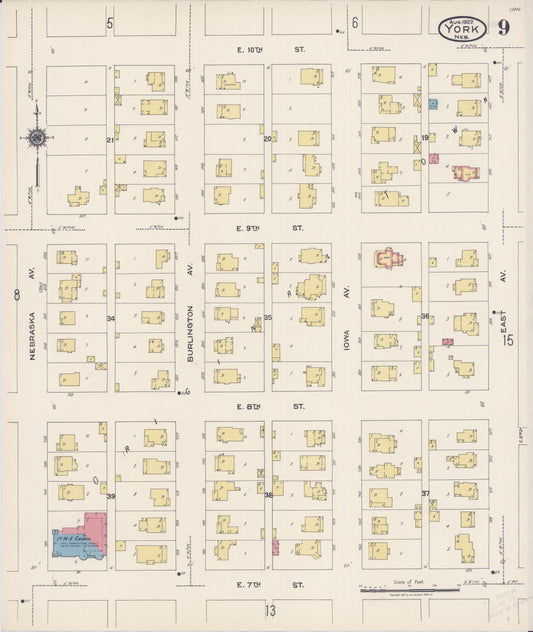 Sanborn Fire Insurance Map from York, York County, Nebraska (1922), Sheet #0009 - Historic Sanborn Fire Insurance Map Print, vintage old map wall art, antique decor, genealogy gift, Nebraska Nebraska map