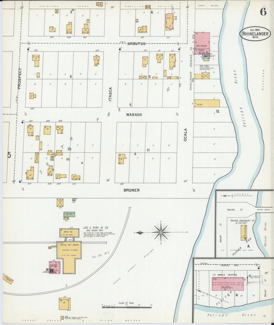 Sanborn Fire Insurance Map from Rhinelander, Oneida County, Wisconsin (1900), Sheet #0006 - Historic Sanborn Fire Insurance Map Print, vintage old map wall art, antique decor, genealogy gift, Wisconsin Wisconsin map